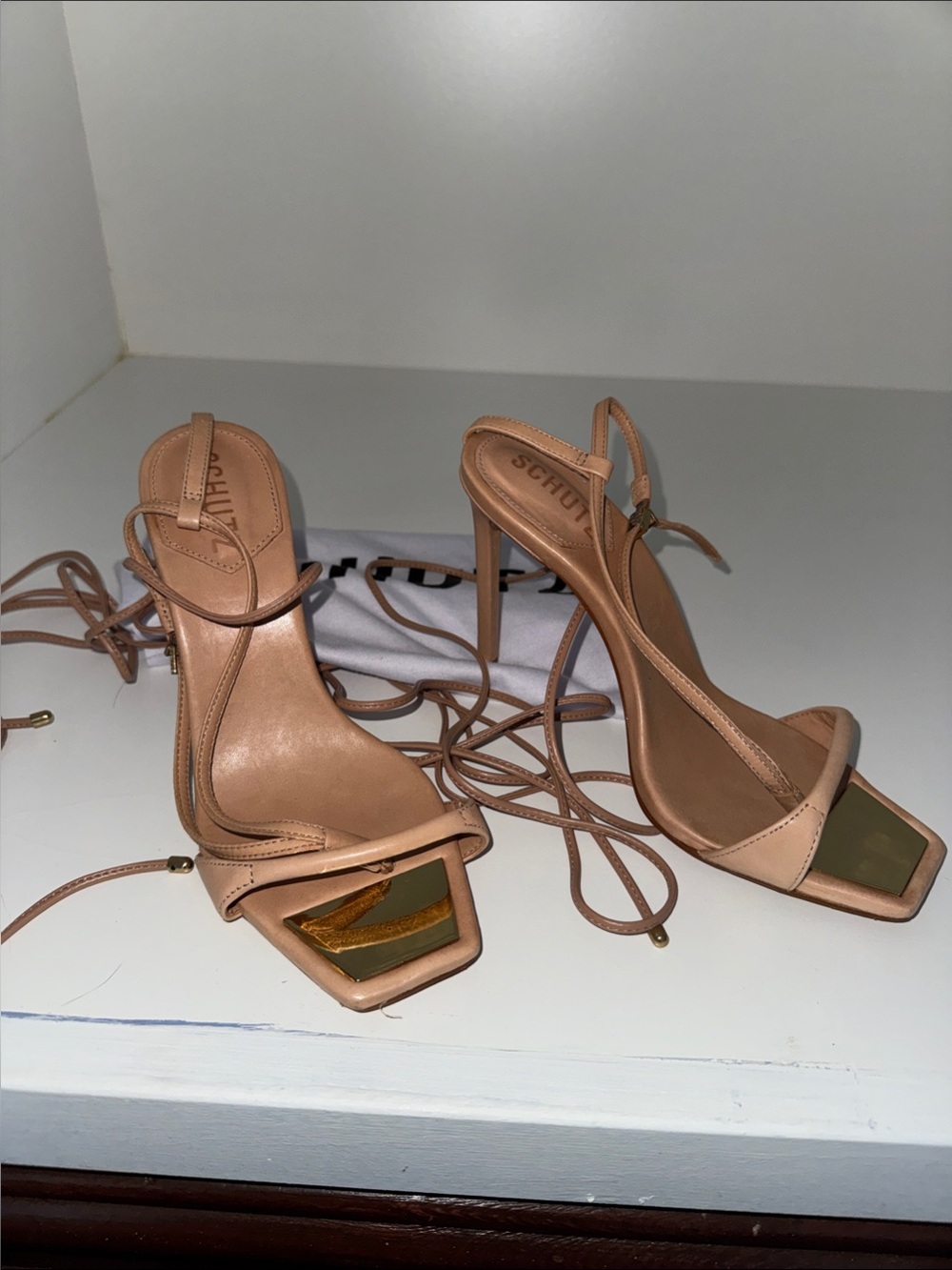 SCHUTZ Vikki Sandals - Nude Tan Wrap-Around Stiletto